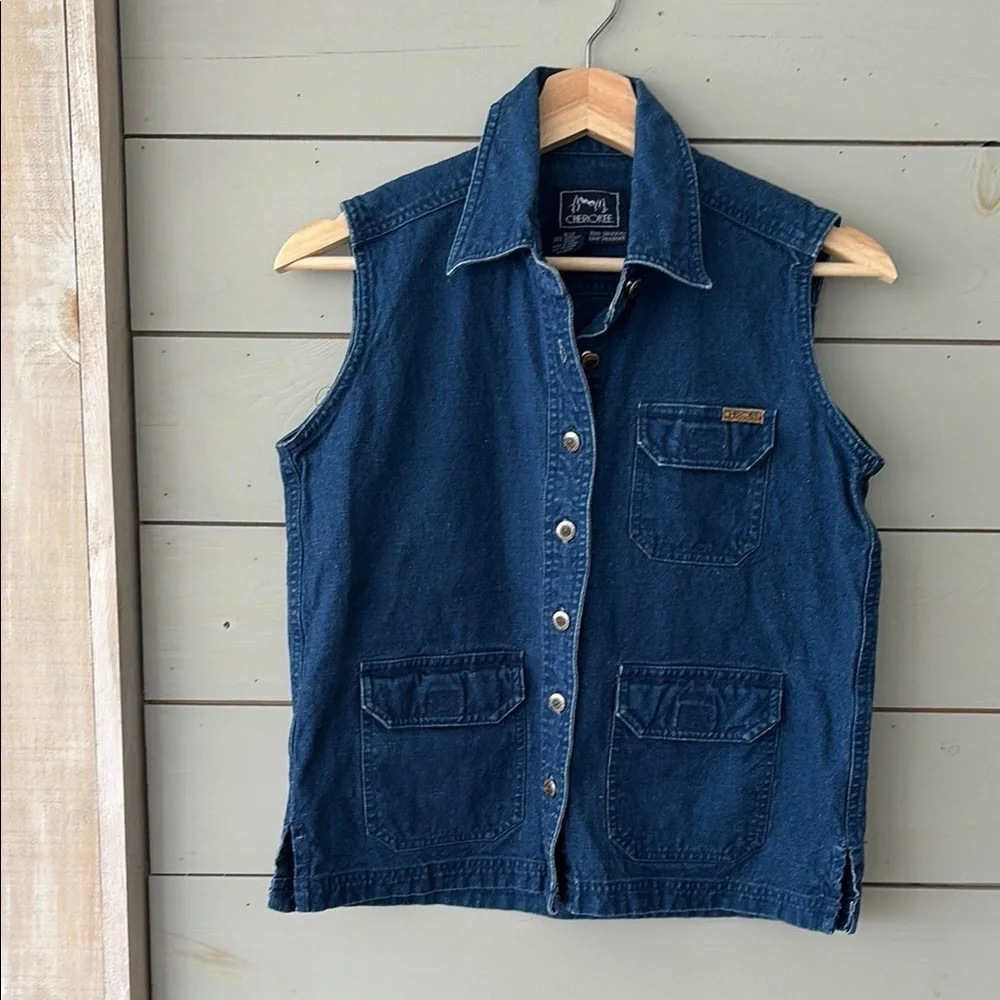 Vintage Linen/Cotton Cherokee Denim like Vest - Picture 1 of 4